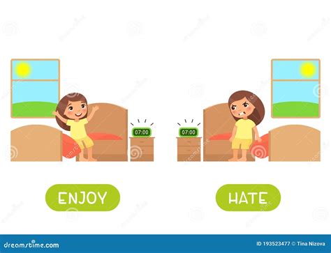 Enjoy And Hate Antonyms Word Card Vector Template Opposites Concept