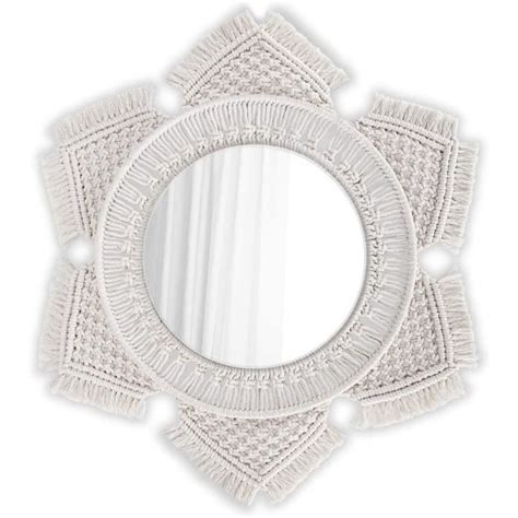 Miroir Mural Rond macramé Fait Main avec Frange Miroir décoratif