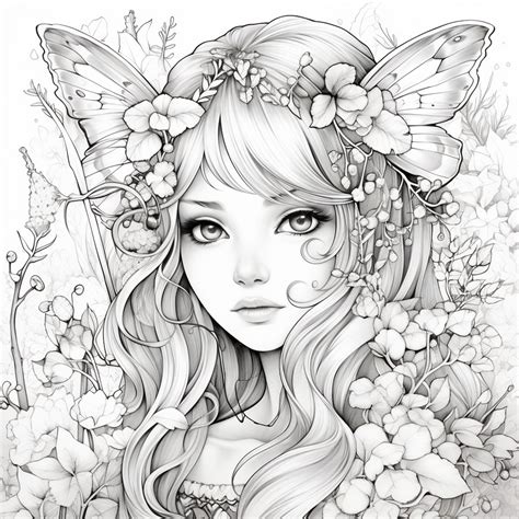 Premium AI Image | a drawing of a girl with flowers and butterflies in ...