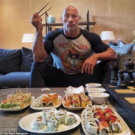 The Rock Shares His Delight As He Tucks Into His Weekly Cheat Meal A Table Full Of Healthy