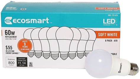 Ecosmart 95 Watt 60w Equivalent Soft White A19 Non Dimmable Led Light Bulb 1 Box 8 Bulbs