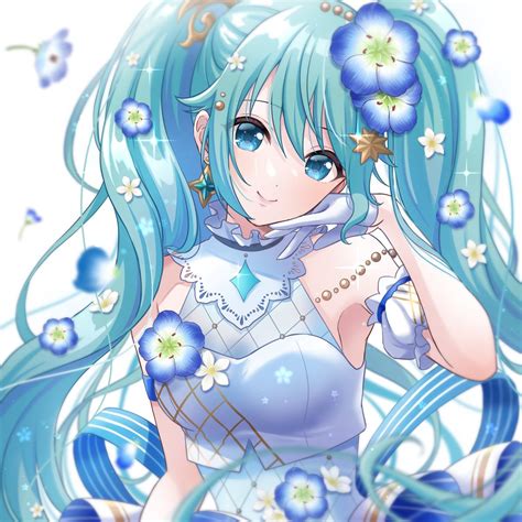 初音ミク「ピアプロ運営です。本日は「花」作品をご紹介凛愛さんのミクさんたくさんのネモフ」piaproピアプロのイラスト