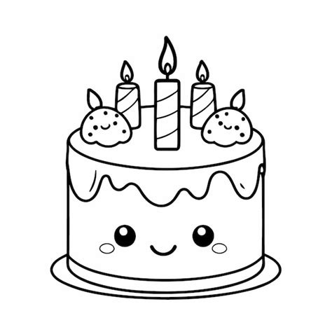 Premium Vector | Joyful birthday cake drawing for kids page