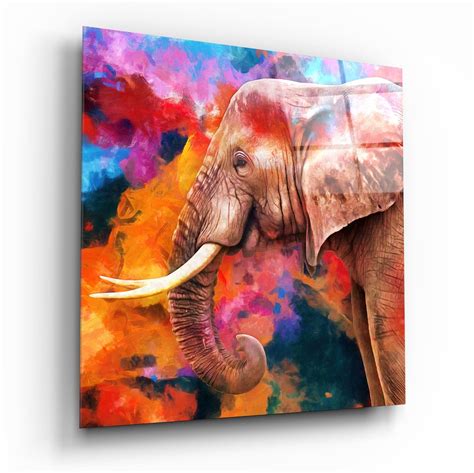 Elephant Glass Wall Art Elephant Canvas Elephant Wall Art Colorful