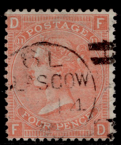 GB QV SG93 4d Dull Vermilion Plate 11 FINE USED Cat 90 WMK INV