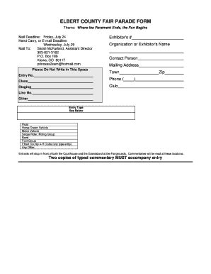 Fillable Online ELBERT COUNTY FAIR PARADE FORM Fax Email Print PdfFiller