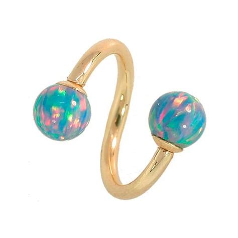 Teal Opal Solid 14kt Yellow Gold Twister Spiral Barbells 18g 14g