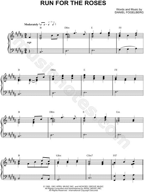 Dan Fogelberg Run For The Roses Sheet Music In B Major Transposable