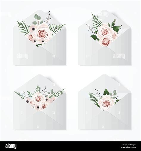 Conjunto Abrió Sobres Con Flores Ilustración Con Sobres Blancos Y