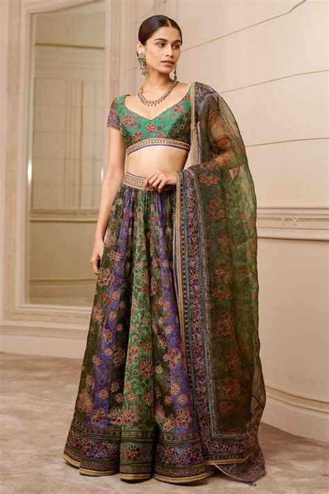 Buy Tarun Tahiliani Green Floral Print Panelled Lehenga Set Online