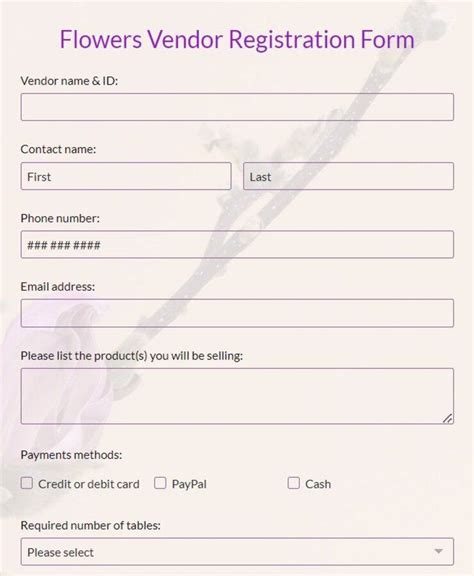 Free Flowers Vendor Registration Form Template