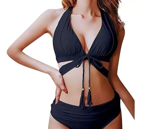 Traje De Ba O Dividido De Cintura Alta Con Bikini Con Flecos Mercadolibre