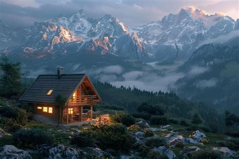 Premium Photo A Cozy Cabin Nestled In The Mountains