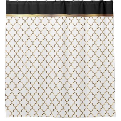 Elegant Black White And Gold Quatrefoil Patterns Shower Curtain Zazzle