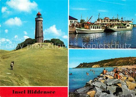 AK Ansichtskarte Insel Hiddensee Leuchtturm Vitte Hafen Kloster