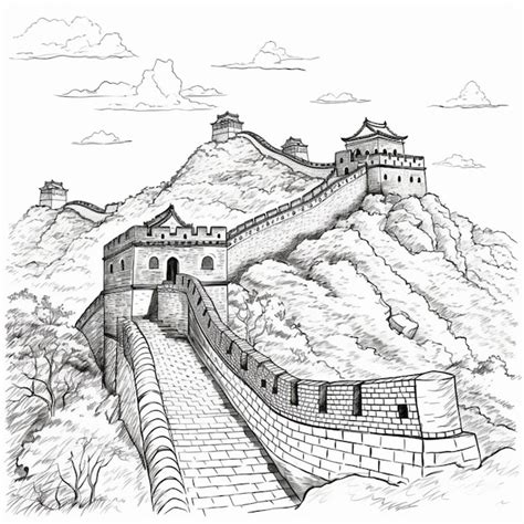 Desenho Do Esbo O Da Grande Muralha Da China Para Colorir Foto Premium