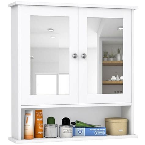 Double Door Mirrored Bathroom Cabinet White Semis Online