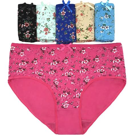 6 Pcs Lot Plus Size Xxl 4xl Briefs Floral Bow Women Underwear High