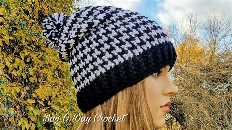 How To Crochet Slouchy Hat Unisex Houndstooth Beanie Bagoday