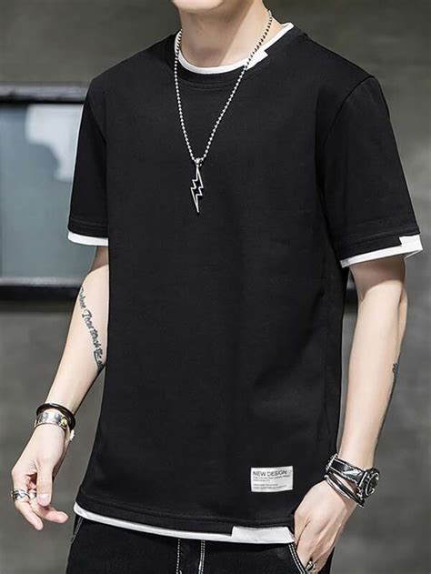 Manfinity Homme Men Letter Patched Contrast Trim Tee SHEIN USA