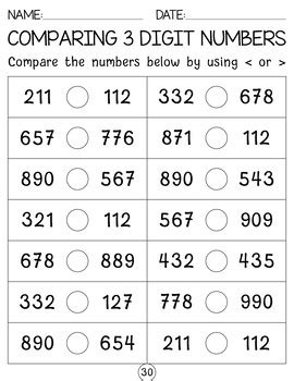 Comparing Three Digit Numbers 3 Digit Numbers Worksheets By