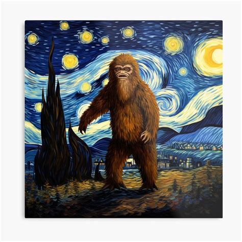 Sasquatch Starry Night Bigfoot Van Gogh Painting Metal Print For Sale