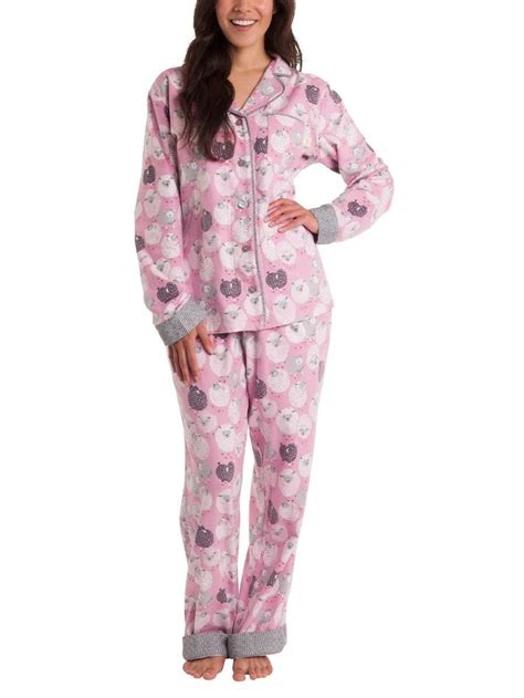 Munki Munki Womens 2 Piece Flannel Classic Pajama Set Light Pink Sheep