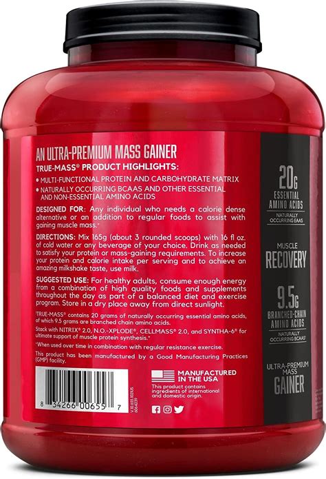 Bsn True Mass Weight Gainer Protein Powder Chocolate Milkshake 5 82lb 16 Servings