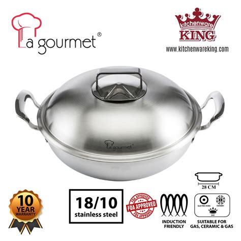 La Gourmet Cm Ply Gourmet Stainless Steel Wok With Steamer Insert