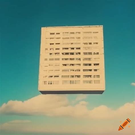 Surreal Image Of A Modernist Building Floating Mid Air On Craiyon