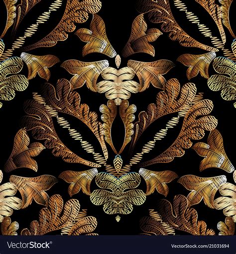 Embroidery Baroque Seamless Pattern Gold Vector Image