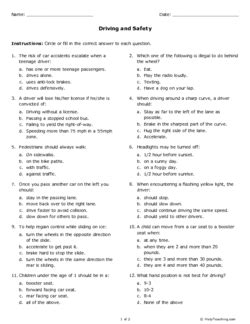 Free Printable Drivers Ed Worksheets Cleverbrand