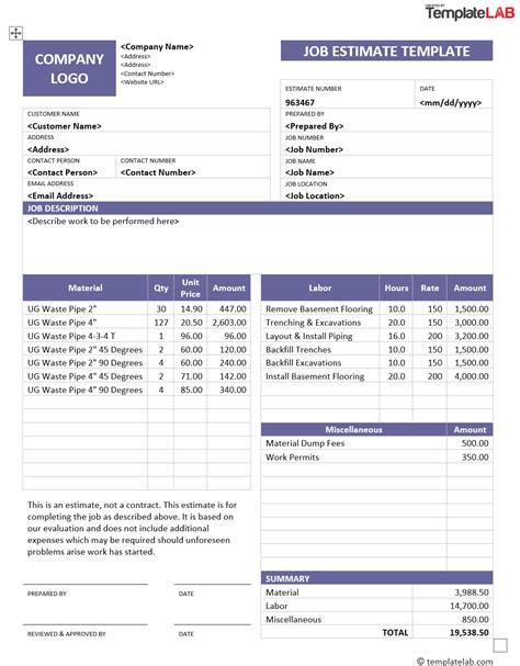 28 Free Estimate Template Forms Construction Repair Cleaning