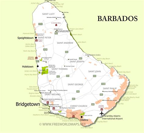 Barbados Map; Geographical features of Barbados of the Caribbean ...