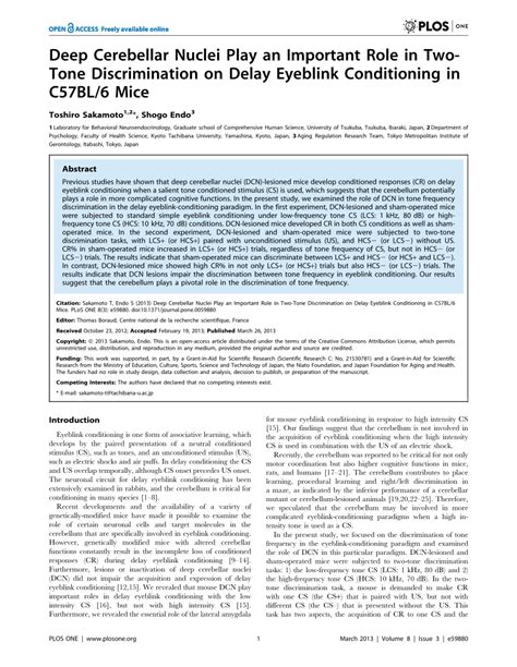 (PDF) Deep Cerebellar Nuclei Play an Important Role in Two-Tone ...