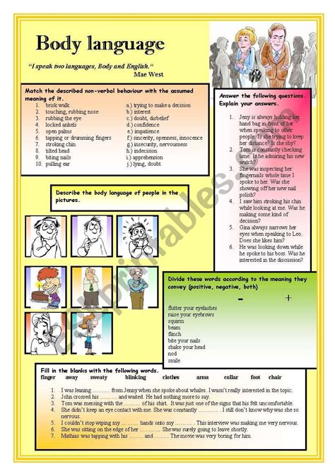 Body Language Esl Worksheet By Ciortea