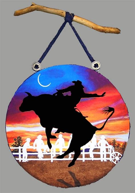 Bull Rider Hand Painted On Canvas Sunset Cowboys Sale