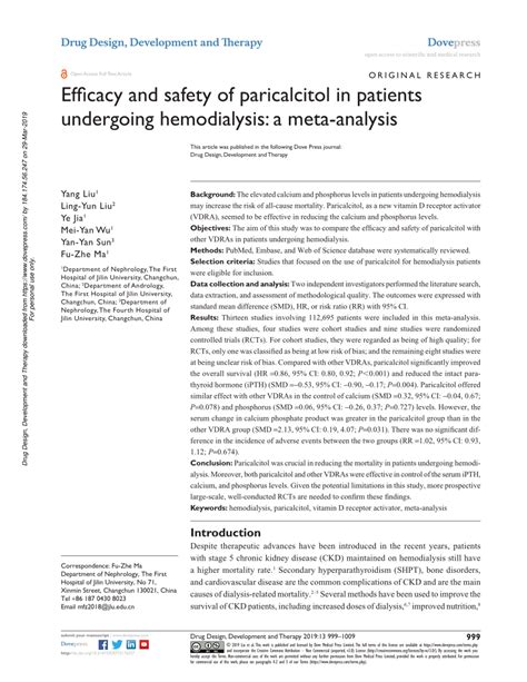 PDF Efficacy And Safety Of Paricalcitol In Patients Undergoing