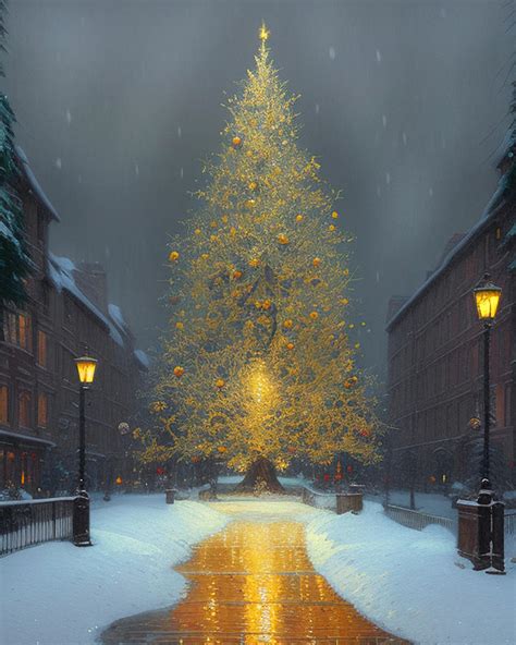 Village Square Christmas Tree At Night Digital Art By Sherry Epley