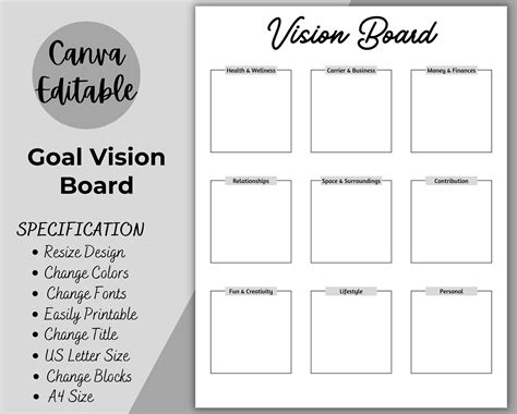 Goal Vision Board Printable Vision Board Poster Template Etsy