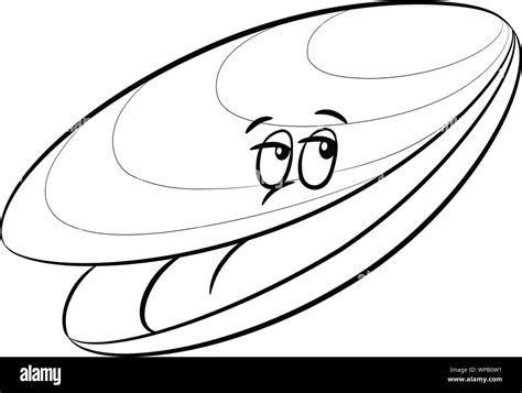 Vector Illustration Of Black Line Art Mussel Cartoon On A White