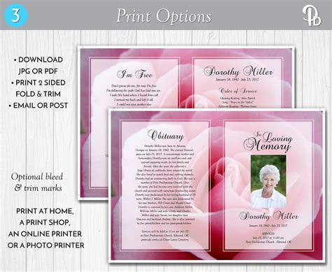 Delicate Pink Rose Funeral Program Template Obituaryorder Of Etsy