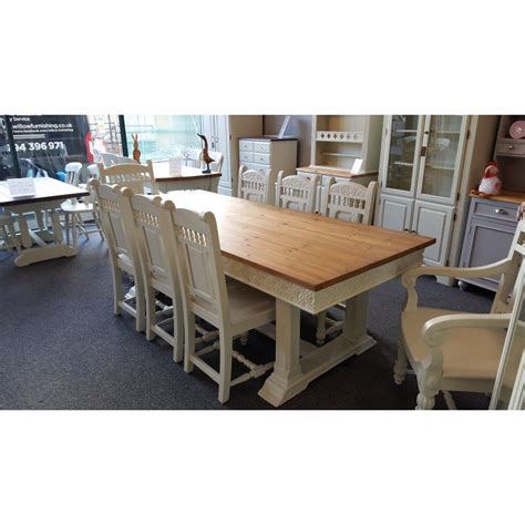 Reclaimed Keen Pine Table And 8 Chairs Painted In Farrow And Ball Off