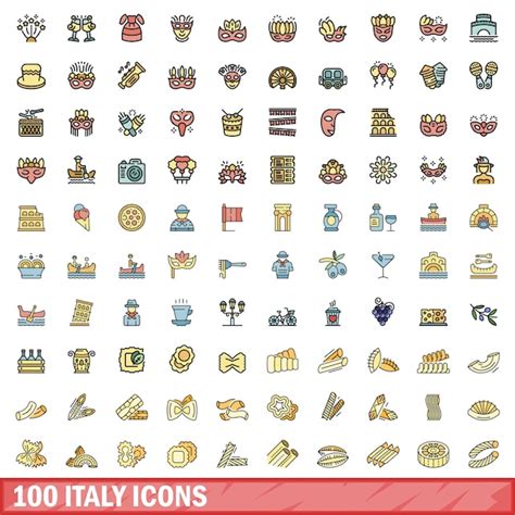 Premium Vector 100 Italy Icons Set Color Line Set Of Italy Vector