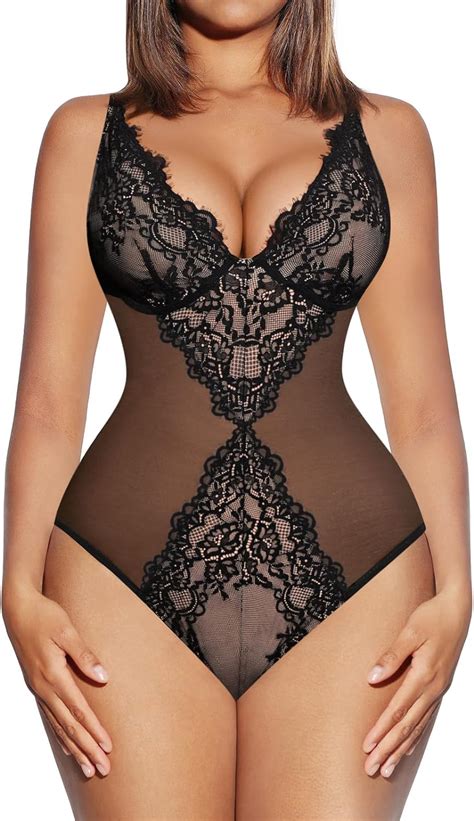 Amazon FeelinGirl Black Lace Shapewear Bodysuit Women Tummy