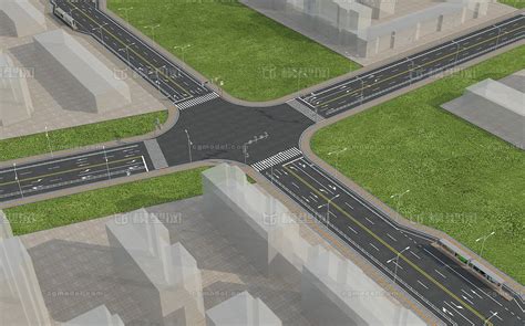 城市道路 十字路口模型 现代场景模型库 3ds Maxmax模型下载 Cg模型网