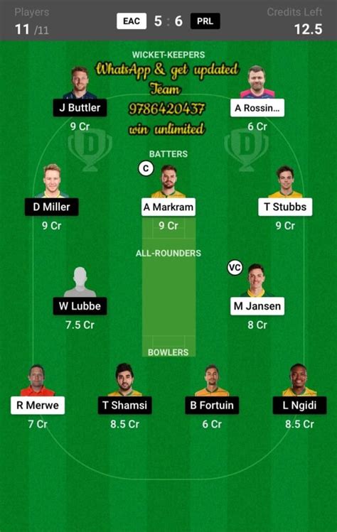 Eac Vs Prl Th Match Dream Team Fantasy Prediction Sa T League