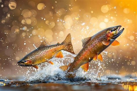 Premium Photo Rainbow Trout Splashing In The River Fishing Fish