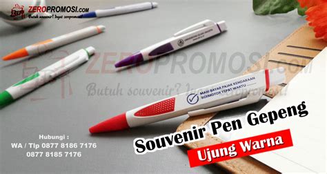 Souvenir Pulpen Plastik Unik Pen Gepeng Ujung Warna Cetak Logo