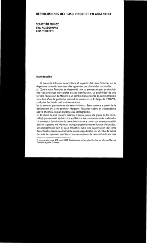 Repercusiones Del Caso Pinochet En Argentina